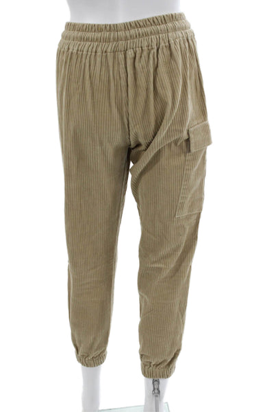 KT x T/Shirt Womens Corduroy Cargo Jogger Pants Beige Pull On Size XS