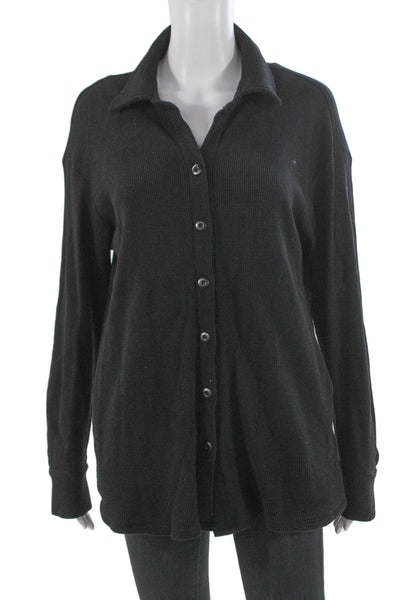 Monrow Women Black Collared Cotton Blend Cardigan Button Long Sleeve Size S