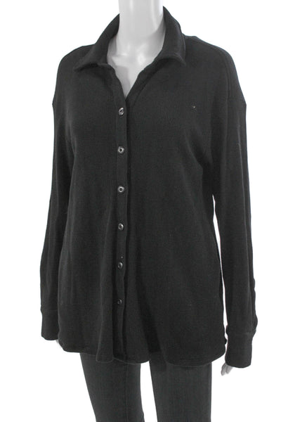 Monrow Women Black Collared Cotton Blend Cardigan Button Long Sleeve Size S