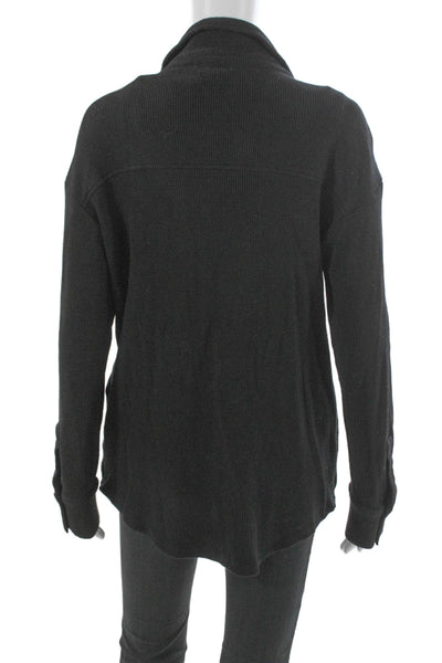 Monrow Women Black Collared Cotton Blend Cardigan Button Long Sleeve Size S