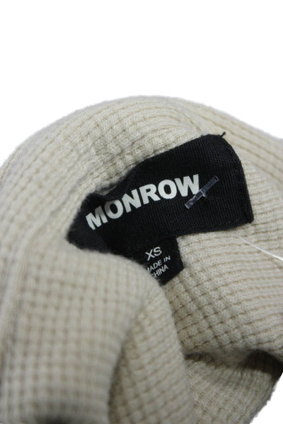 Monrow Women Cropped Button-Up Collared Long Sleeve Beige Top Size XS