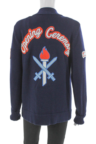 Opening Ceremony Unisex Adults Cardigan Blue Wool Blend Collared Size S