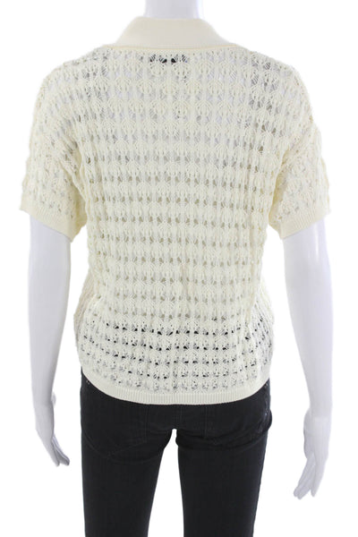 LNA Womens Collared Geometric Cardigan Ivory Viscose Short Sleeve Size M