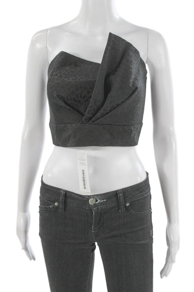 Michelle Mason Women Cropped One Shoulder Animal Print Tank Black Zip Size 4