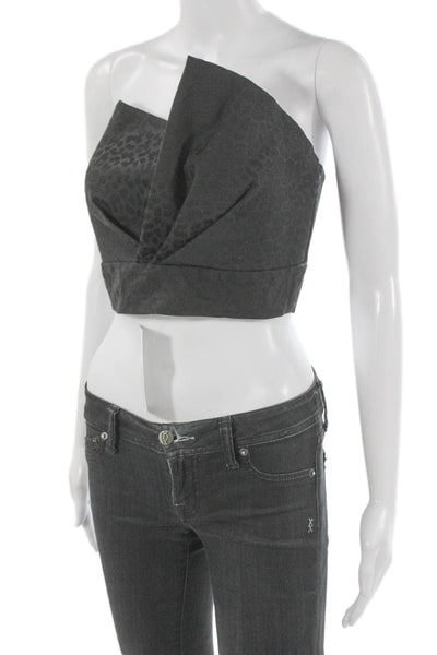 Michelle Mason Women Cropped One Shoulder Animal Print Tank Black Zip Size 4