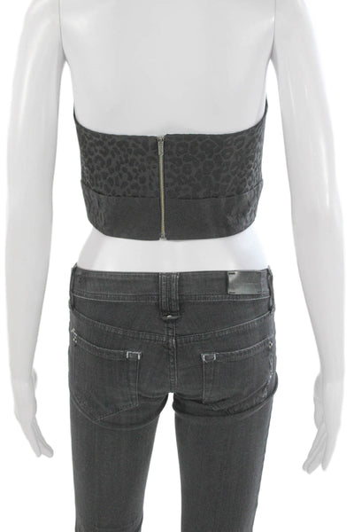 Michelle Mason Women Cropped One Shoulder Animal Print Tank Black Zip Size 4