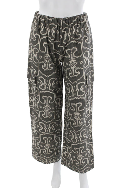 Muze Women Cargo Pants Multicolor Linen Blend Geometric Pull On Size M