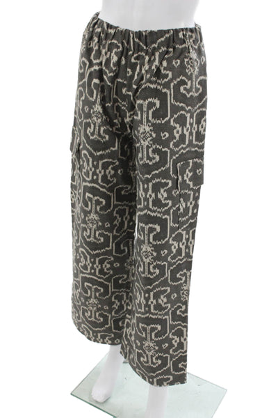 Muze Women Cargo Pants Multicolor Linen Blend Geometric Pull On Size M