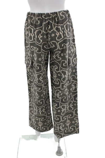 Muze Women Cargo Pants Multicolor Linen Blend Geometric Pull On Size M
