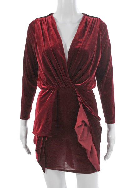 Misa Womens Wrap Dress Red V Neck Long Sleeve Short Polyester Size S