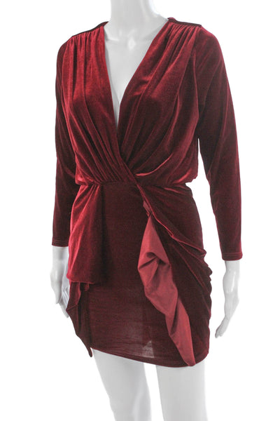 Misa Womens Wrap Dress Red V Neck Long Sleeve Short Polyester Size S