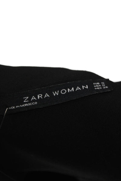 Zara Women Shift Dress Black 3/4 Sleeve Round Neck Polyester Size S