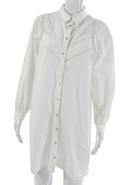 Zara Women White Collared Cotton Button Up Tunic Dress Long Sleeve Size M