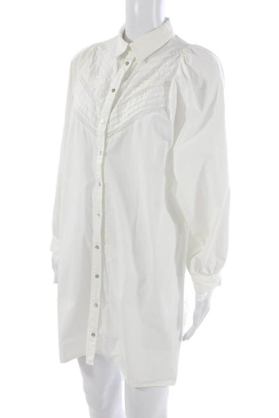Zara Women White Collared Cotton Button Up Tunic Dress Long Sleeve Size M