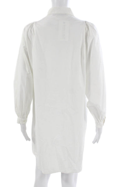 Zara Women White Collared Cotton Button Up Tunic Dress Long Sleeve Size M