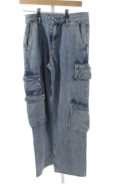 Ksubi Unisex Wide Leg Jeans Blue High Rise Cotton Size 25