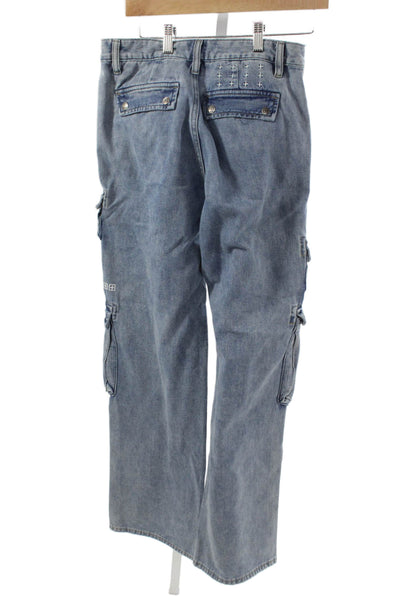 Ksubi Unisex Wide Leg Jeans Blue High Rise Cotton Size 25