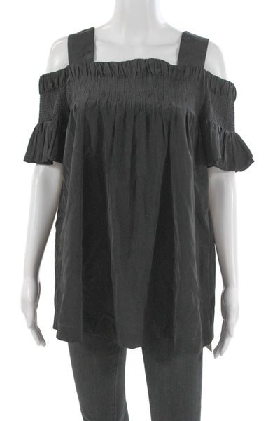 Dries Van Noten Women Tunic Black Off Shoulder Short Sleeve Zip Size 36