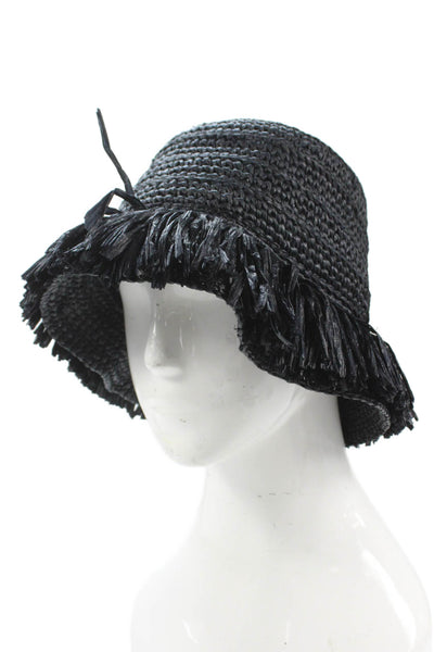 Kate Spade New York Womens Straw Fringe Edge Bucket Hat Dark Navy Size OS