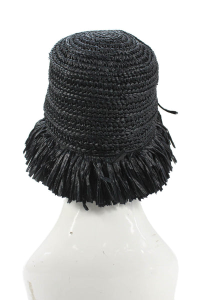 Kate Spade New York Womens Straw Fringe Edge Bucket Hat Dark Navy Size OS
