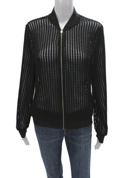 Zara Basic Womens Black Geometric Bomber Jacket Zip Long Sleeve Size M