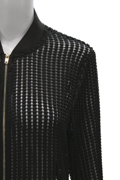 Zara Basic Womens Black Geometric Bomber Jacket Zip Long Sleeve Size M