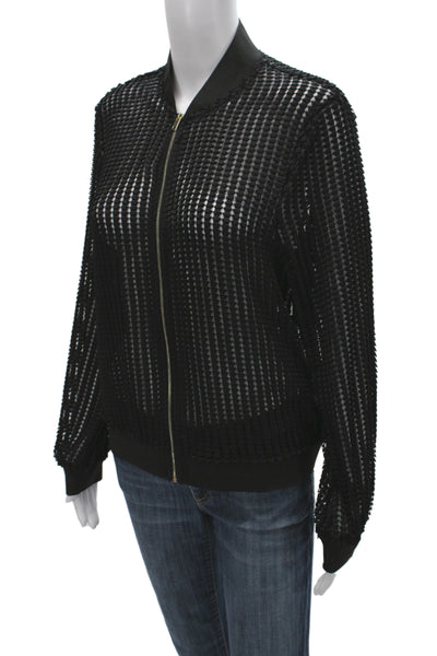 Zara Basic Womens Black Geometric Bomber Jacket Zip Long Sleeve Size M