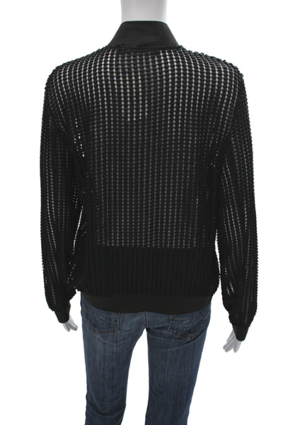 Zara Basic Womens Black Geometric Bomber Jacket Zip Long Sleeve Size M