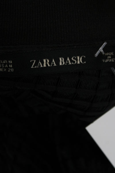Zara Basic Womens Black Geometric Bomber Jacket Zip Long Sleeve Size M