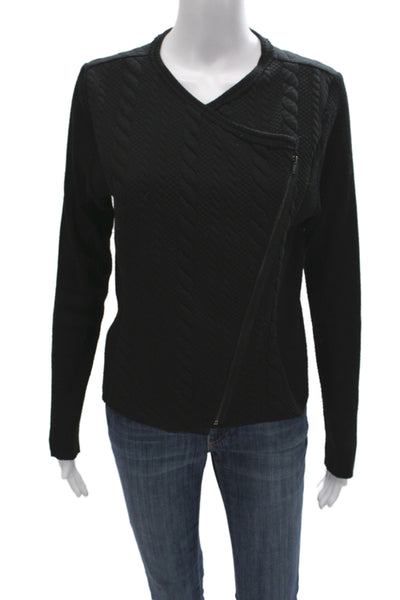 Lola & Sophie Unisex Black V-Neck Zip Pullover Sweater Long Sleeve Size L