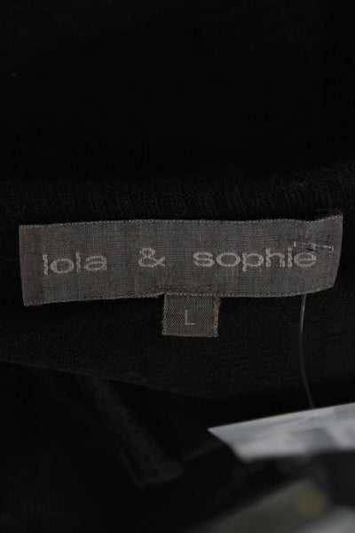 Lola & Sophie Unisex Black V-Neck Zip Pullover Sweater Long Sleeve Size L