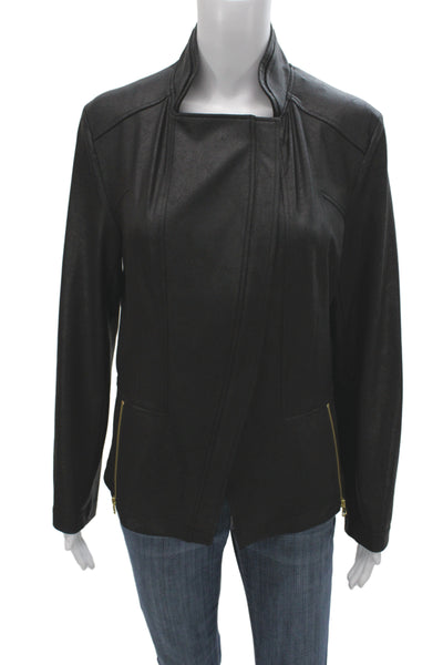 Clara Sun Woo Women Black Mock Neck Zip Polyester Long Sleeve Jacket Size L