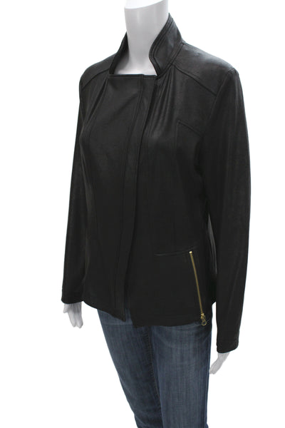 Clara Sun Woo Women Black Mock Neck Zip Polyester Long Sleeve Jacket Size L