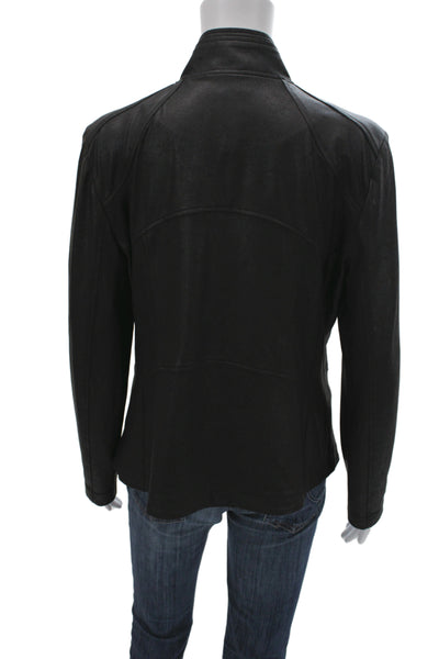 Clara Sun Woo Women Black Mock Neck Zip Polyester Long Sleeve Jacket Size L
