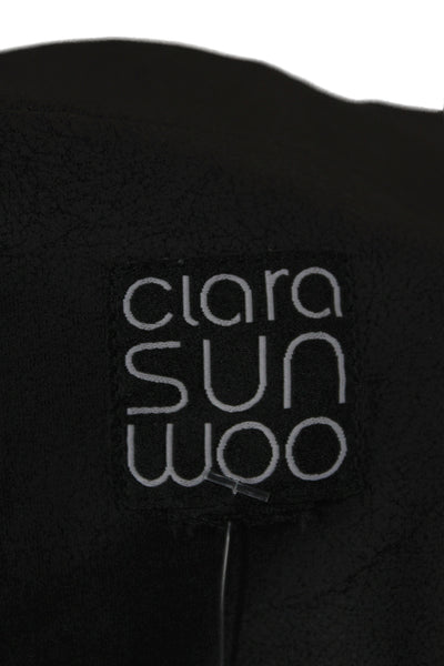 Clara Sun Woo Women Black Mock Neck Zip Polyester Long Sleeve Jacket Size L