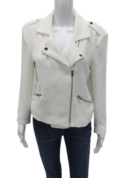 Generation Love Womens Biker Motorcycle Jacket White Snap Long Sleeve Size L