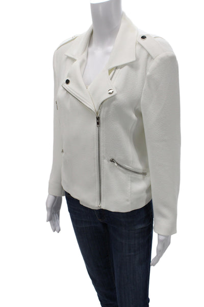 Generation Love Womens Biker Motorcycle Jacket White Snap Long Sleeve Size L