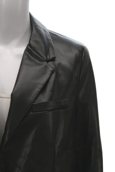 Zara Women Black Collared Button Blazer Long Sleeve Polyurethane Size M