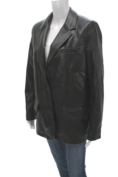 Zara Women Black Collared Button Blazer Long Sleeve Polyurethane Size M