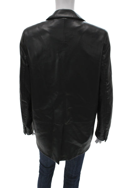 Zara Women Black Collared Button Blazer Long Sleeve Polyurethane Size M