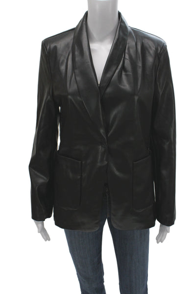 Elan Women Biker Blazer Black Collared Long Sleeve PU Size L
