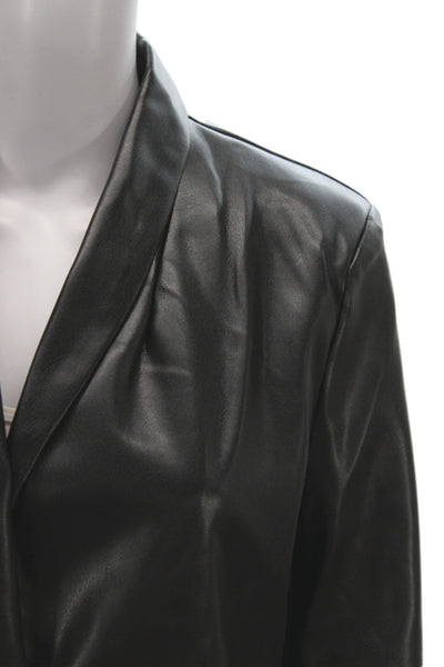 Elan Women Biker Blazer Black Collared Long Sleeve PU Size L