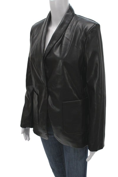 Elan Women Biker Blazer Black Collared Long Sleeve PU Size L