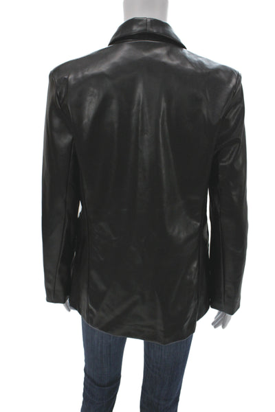 Elan Women Biker Blazer Black Collared Long Sleeve PU Size L