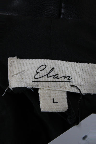 Elan Women Biker Blazer Black Collared Long Sleeve PU Size L