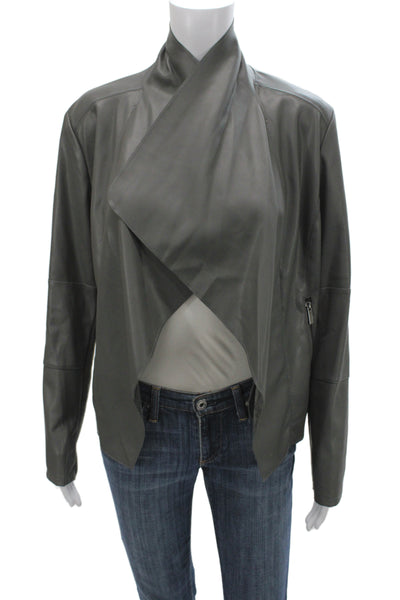Bagatelle Womens Dark Gray Polyurethane Jacket Zip High Neck Long Sleeve Size M
