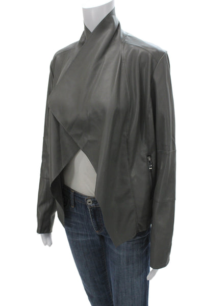 Bagatelle Womens Dark Gray Polyurethane Jacket Zip High Neck Long Sleeve Size M