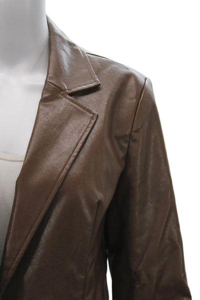 six/fifty Womens Classic Brown Collared Button Blazer Long Sleeve Size L