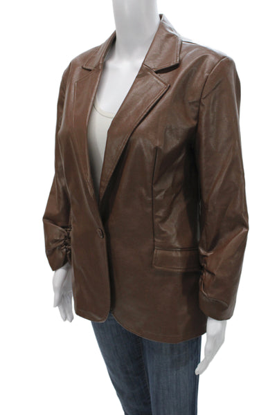 six/fifty Womens Classic Brown Collared Button Blazer Long Sleeve Size L