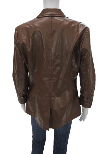 six/fifty Womens Classic Brown Collared Button Blazer Long Sleeve Size L